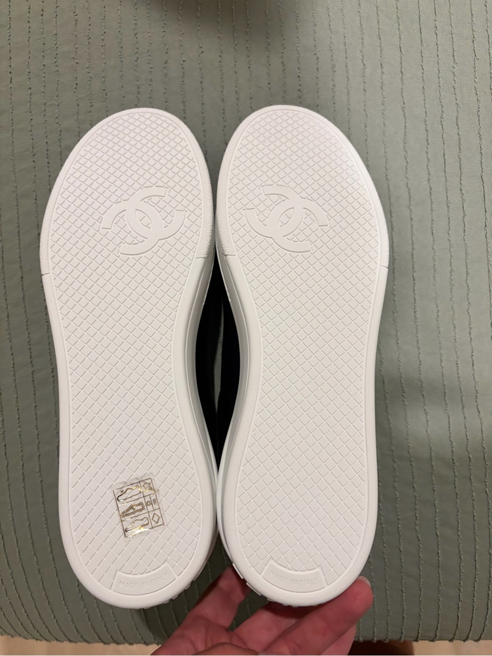 CHANEL womens Black Leather Low-Top Sneakers - Picture 3 of 5